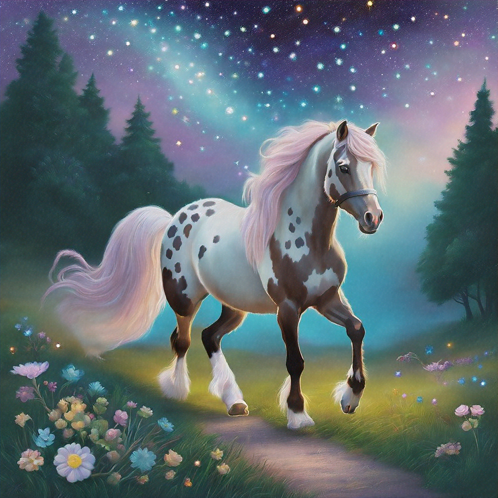 A Shetland Pony Trotting along a Forest Path